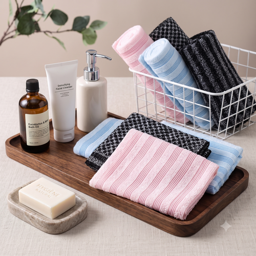 Serviette de douche exfoliante