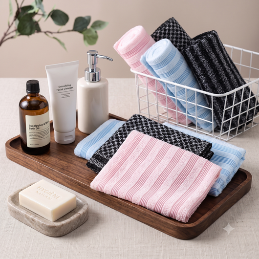 Serviette de douche exfoliante