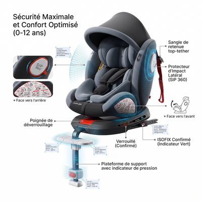 Siège Auto Évolutif Pivotant 360° i-Size ISOFIX (40-150 cm) - De 0 à 12 ans