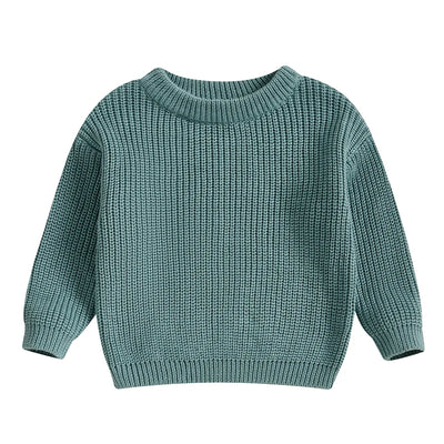 Autumn Baby Girls Boys Sweaters Coat Kids Knitting Pullovers Tops Baby Boys Girls Solid Color Basic Cotton Long Sleeve Sweater - Lake green / 3-6M