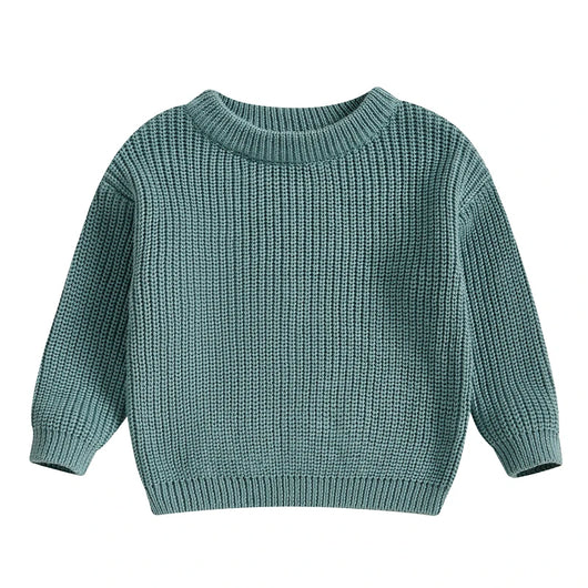 Autumn Baby Girls Boys Sweaters Coat Kids Knitting Pullovers Tops Baby Boys Girls Solid Color Basic Cotton Long Sleeve Sweater - Lake green / 3-6M