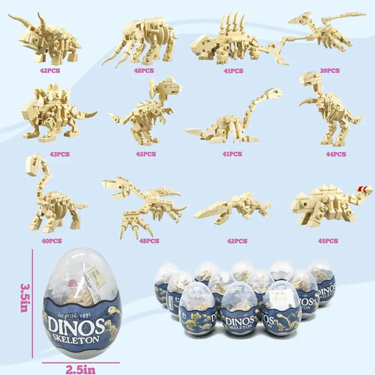 Pack 12 Œufs de Pâques Dino-Squelettes – Blocs de Construction 12-en-1
