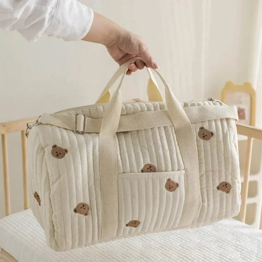 Sac de Maternité en Coton Gauffré – Grand Sac à Langer de Voyage & Poussette