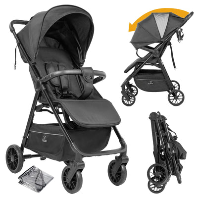 Lightweight Compact Folding Baby Stroller with Adjustable Backrest Grey