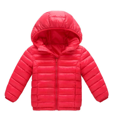 Winter Kids Warm Down Coats Autumn Children Cotton-Padded Jackets Boys Girls Clothing Baby Hooded Outerwear 3-12 Years - Red / 5T(Size 120)