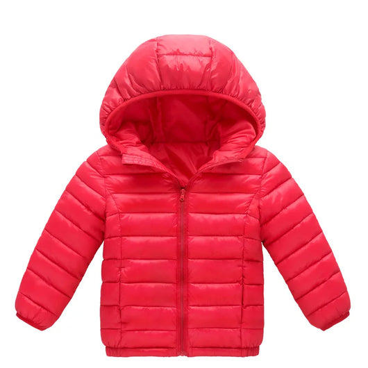Winter Kids Warm Down Coats Autumn Children Cotton-Padded Jackets Boys Girls Clothing Baby Hooded Outerwear 3-12 Years - Red / 5T(Size 120)