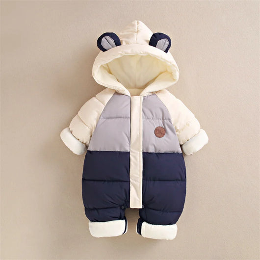 New Baby Padded Warm Rompers Winter Boys Girls Thick Plus Velvet Jumpsuits Windproof Hooded Overalls Snowsuit One Piece Bodysuit