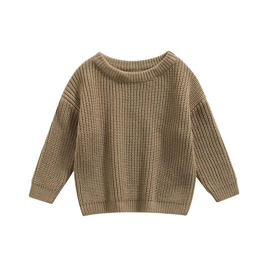 Autumn Baby Girls Boys Sweaters Coat Kids Knitting Pullovers Tops Baby Boys Girls Solid Color Basic Cotton Long Sleeve Sweater - Grey khaki / 18-24M