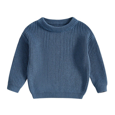 Autumn Baby Girls Boys Sweaters Coat Kids Knitting Pullovers Tops Baby Boys Girls Solid Color Basic Cotton Long Sleeve Sweater - Denim blue / 0-3M