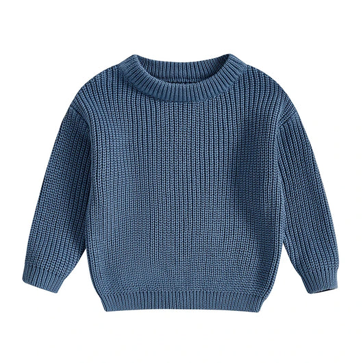 Autumn Baby Girls Boys Sweaters Coat Kids Knitting Pullovers Tops Baby Boys Girls Solid Color Basic Cotton Long Sleeve Sweater - Denim blue / 0-3M