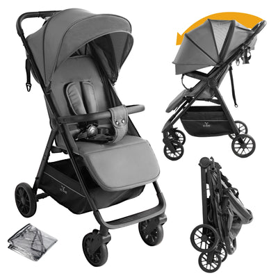 Lightweight Compact Folding Baby Stroller with Adjustable Backrest Grey