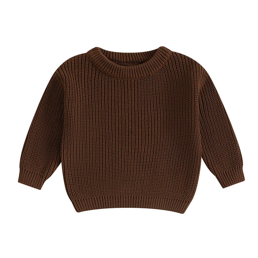 Autumn Baby Girls Boys Sweaters Coat Kids Knitting Pullovers Tops Baby Boys Girls Solid Color Basic Cotton Long Sleeve Sweater - Dark brown / 3-4Yrs