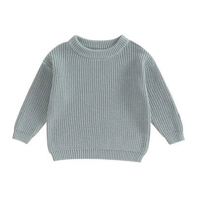 Autumn Baby Girls Boys Sweaters Coat Kids Knitting Pullovers Tops Baby Boys Girls Solid Color Basic Cotton Long Sleeve Sweater - Gray Green / 3-4Yrs