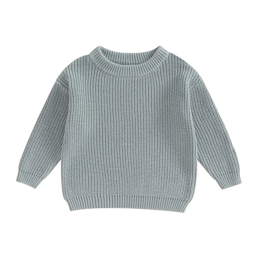 Autumn Baby Girls Boys Sweaters Coat Kids Knitting Pullovers Tops Baby Boys Girls Solid Color Basic Cotton Long Sleeve Sweater - Gray Green / 3-4Yrs