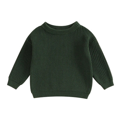 Autumn Baby Girls Boys Sweaters Coat Kids Knitting Pullovers Tops Baby Boys Girls Solid Color Basic Cotton Long Sleeve Sweater - Dark Green / 3-4Yrs
