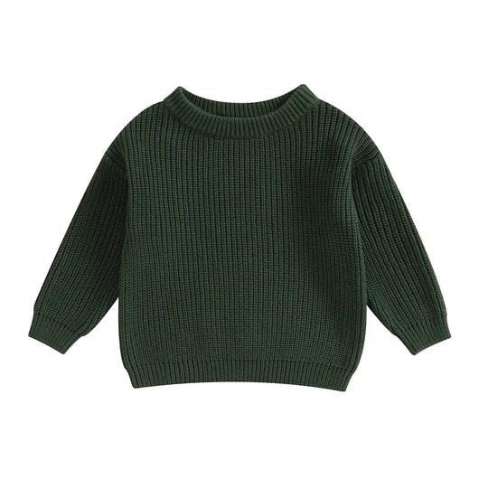 Autumn Baby Girls Boys Sweaters Coat Kids Knitting Pullovers Tops Baby Boys Girls Solid Color Basic Cotton Long Sleeve Sweater - Dark Green / 3-4Yrs