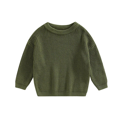 Autumn Baby Girls Boys Sweaters Coat Kids Knitting Pullovers Tops Baby Boys Girls Solid Color Basic Cotton Long Sleeve Sweater - Emerald green / 4-5Yrs