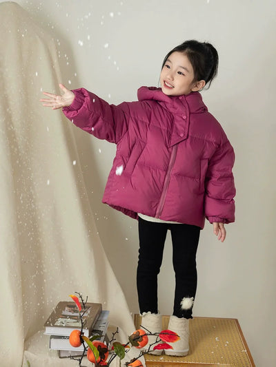 Winter Kids Warm Down Coats Autumn Children Cotton-Padded Jackets Boys Girls Clothing Baby Hooded Outerwear 3-12 Years - Rose / 7-8T(Size 140)