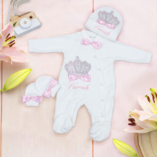 Ensemble Barboteuse personnalisé , Chapeau et Moufles, pour Bébé