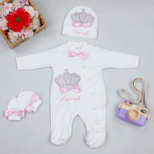 Ensemble Barboteuse personnalisé , Chapeau et Moufles, pour Bébé