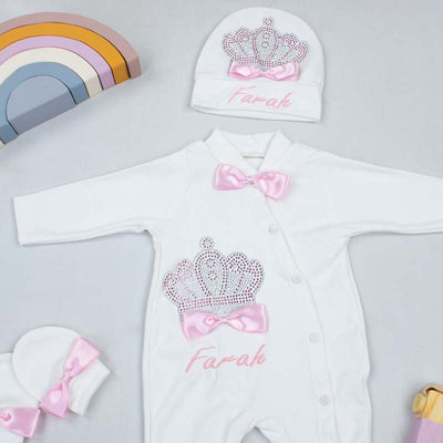 Ensemble Barboteuse personnalisé , Chapeau et Moufles, pour Bébé