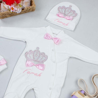 Ensemble Barboteuse personnalisé , Chapeau et Moufles, pour Bébé