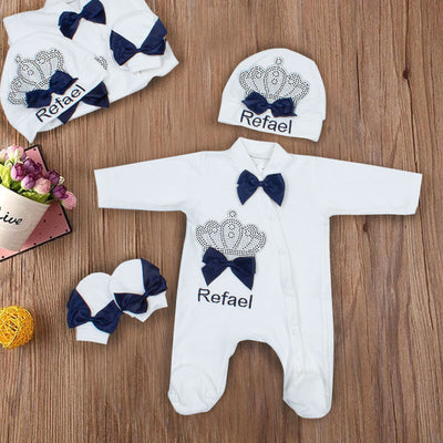 Ensemble Barboteuse personnalisé , Chapeau et Moufles, pour Bébé