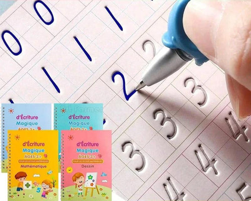 Cahier de Copie Magique pour Enfants avec Stylo Réutilisable et Autocollants d'Écriture