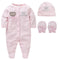 Ensemble Naissance 3 Pièces Couronne - Pyjama Grenouillère + Bonnet + Moufles