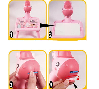 Projecteur de Table pour Enfants - Jouet Éducatif avec Projection LED et Table de Dessin