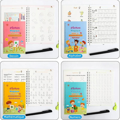 Cahier de Copie Magique pour Enfants avec Stylo Réutilisable et Autocollants d'Écriture
