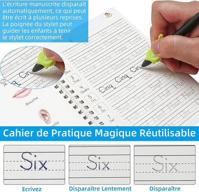 Cahier de Copie Magique pour Enfants avec Stylo Réutilisable et Autocollants d'Écriture