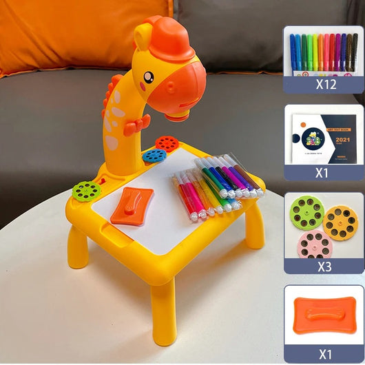 Projecteur de Table pour Enfants - Jouet Éducatif avec Projection LED et Table de Dessin