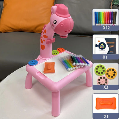 Projecteur de Table pour Enfants - Jouet Éducatif avec Projection LED et Table de Dessin