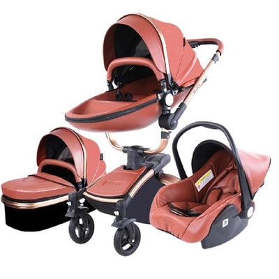 Poussette bébé trio 3 en 1 en cuir dernière génération - Poussette, Landau et Siège Auto