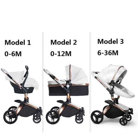Poussette bébé trio 3 en 1 en cuir dernière génération - Poussette, Landau et Siège Auto