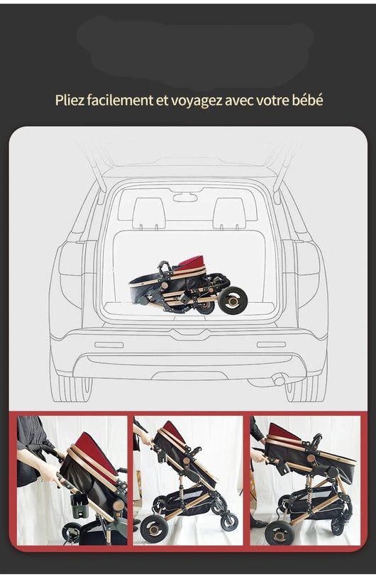 Poussette Bébé Trio 3 en 1 Premium - Poussette, Landau et Siège Auto