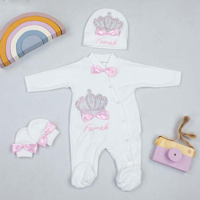 Ensemble Barboteuse personnalisé , Chapeau et Moufles, pour Bébé